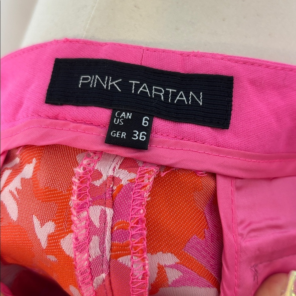 🌺 PINK TARTAN Neon Pink & Orange Brocade Cigarette Pants — Size 6 - Picture 6 of 7